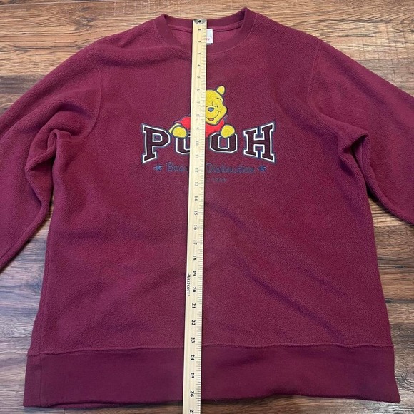 Vintage Disney Pooh Fleece Sweater Burgundy Winnie the Pooh Pullover Women Large - Picture 6 of 8